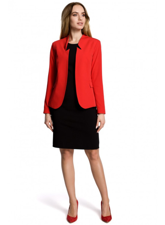 Стилно дамско сако с изрязана яка в червен цвят M358