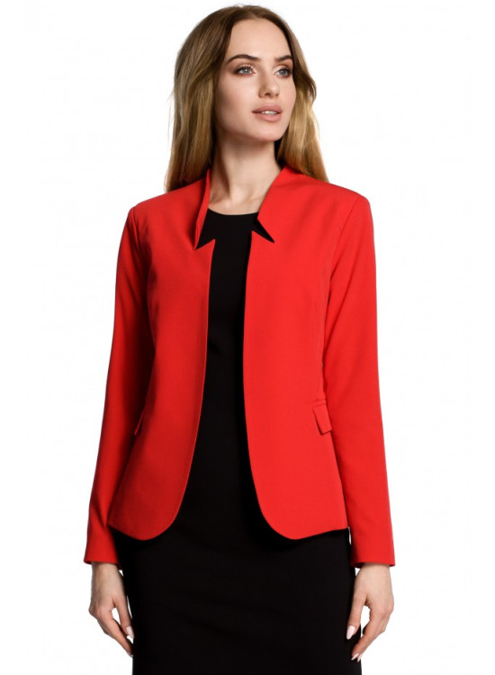 Стилно дамско сако с изрязана яка в червен цвят M358