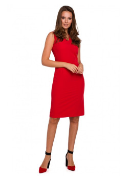 K004 Pencil dress with a v-neck - red