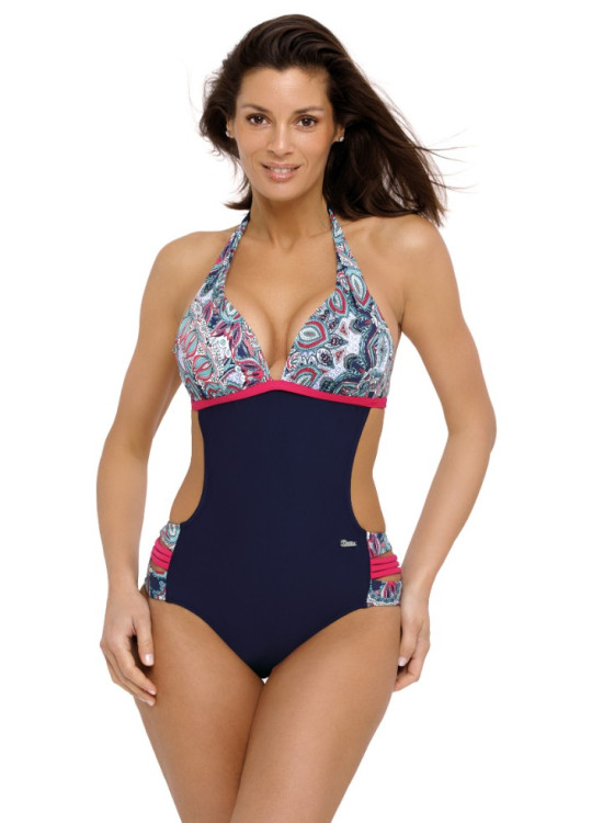 Цял бански костюм в тъмносиньо и фуксия Florence M-507-1-Цели бански-LadyStyle.bg