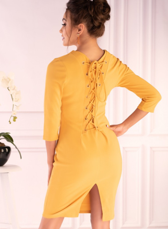 Елегантна миди рокля в жълто Nysani-Миди рокли-LadyStyle.bg