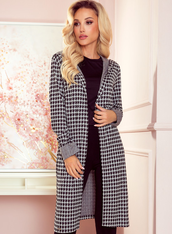 Дамска дълга жилетка с пепитен десен 218-6-Жилетки-LadyStyle.bg Дамска дълга жилетка с пепитен десен 218-6-Жилетки-LadyStyle.bg