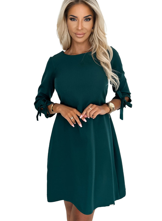 Елегантна рокля с връзки в зелен цвят 195-11