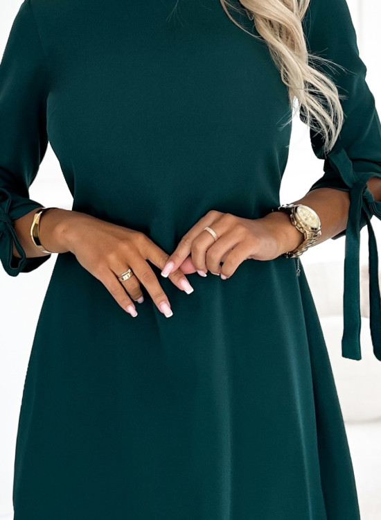 Елегантна рокля с връзки в зелен цвят 195-11
