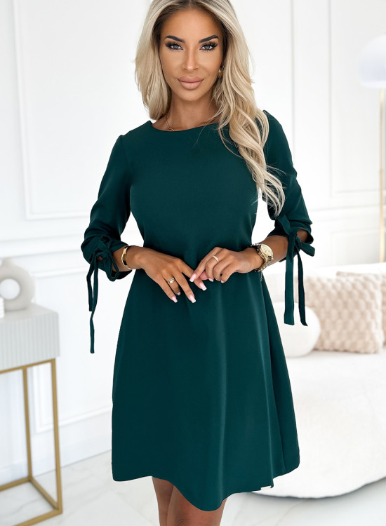 Елегантна рокля с връзки в зелен цвят 195-11