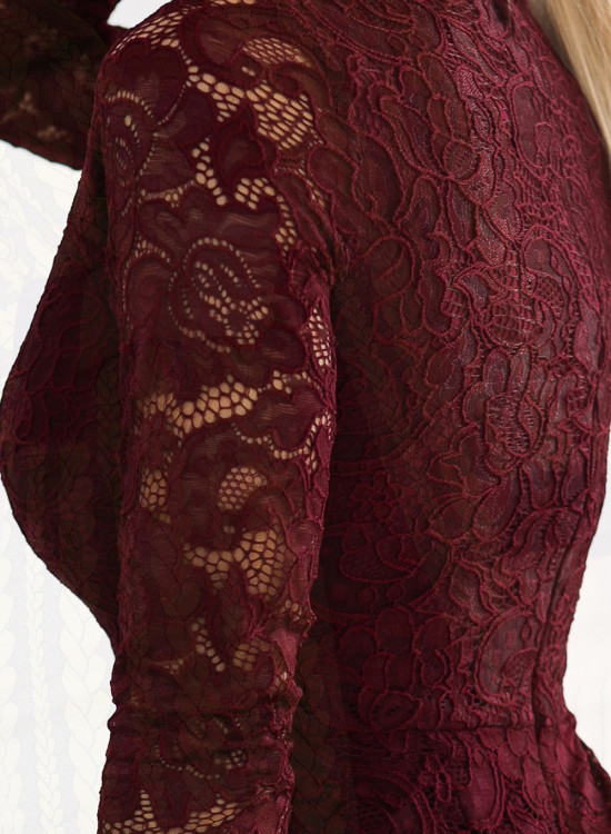 Елегантна дантелена рокля в цвят тъмно бордо 170-14