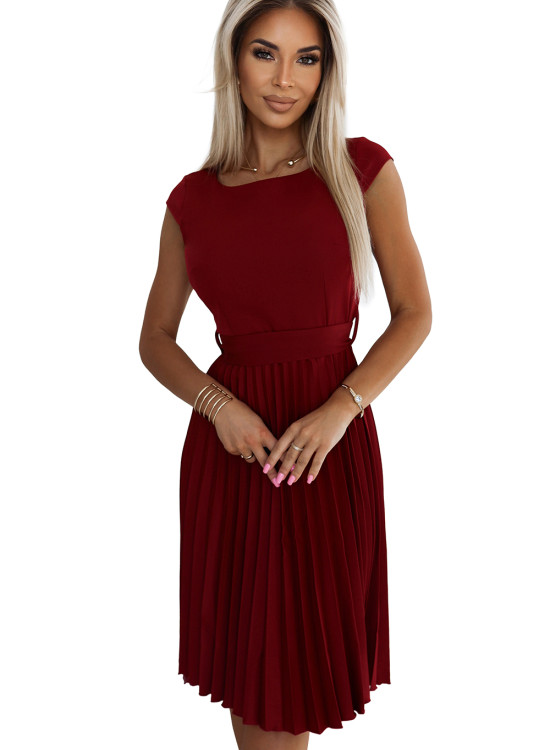 Елегантна миди рокля с къс ръкав в бордо 311-15