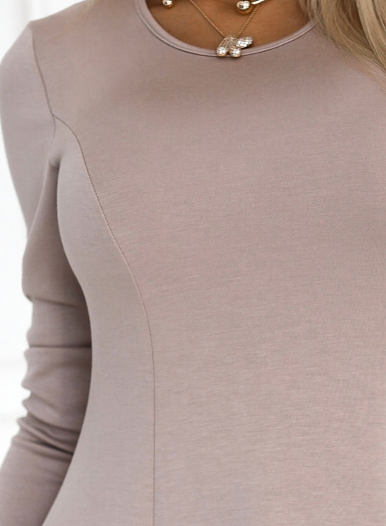 Ежедневна разкроена рокля в бежов цвят 567-1