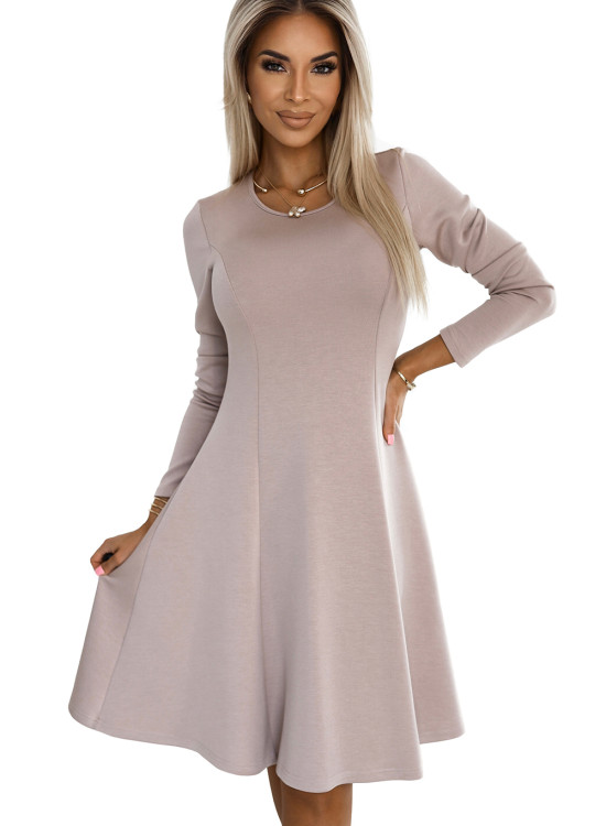 Ежедневна разкроена рокля в бежов цвят 567-1