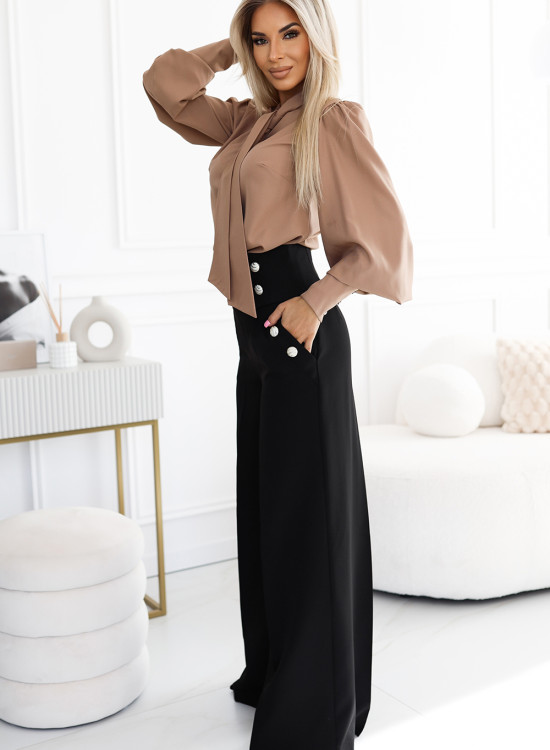 Елегантна блуза с панделка в бежово 578-1