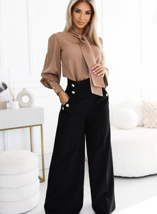 Елегантна блуза с панделка в бежово 578-1