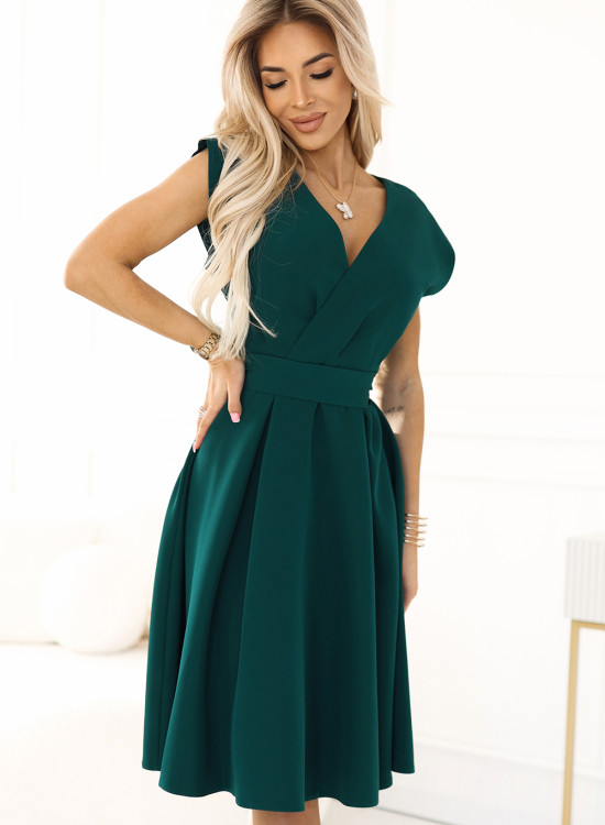 Разкроена миди рокля в зелено 348-11