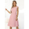 Елегантна миди рокля с къс ръкав в цвят пудра 311-19