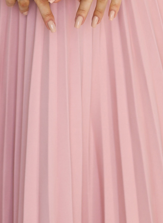 Елегантна миди рокля с къс ръкав в цвят пудра 311-19