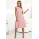 Елегантна миди рокля с къс ръкав в цвят пудра 311-19
