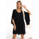Трапецовидна черна рокля с брокат и ръкави тип пеперуда 597-1