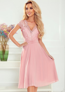 Елегантна рокля от шифон в розов цвят 381-1