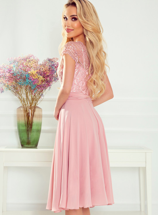 Елегантна рокля от шифон в розов цвят 381-1