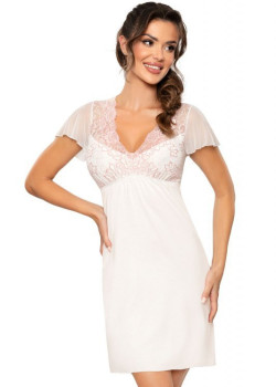 Perla нощница с къс ръкав в цвят екрю