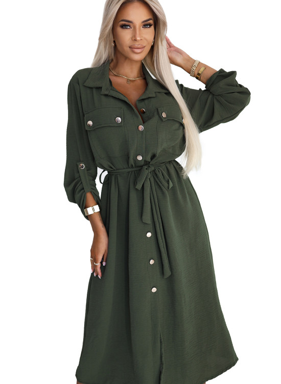 531-5 Рокля тип риза в цвят каки