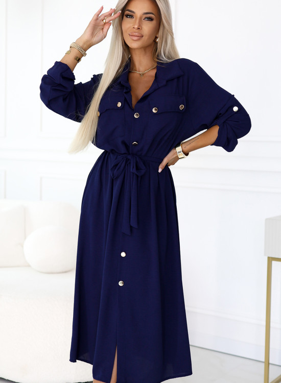 531-6 Рокля тип риза в тъмносиньо