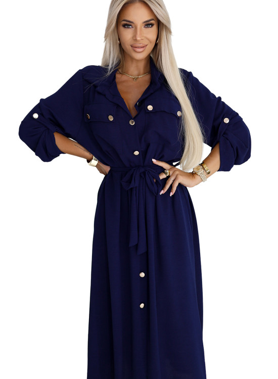 531-6 Рокля тип риза в тъмносиньо