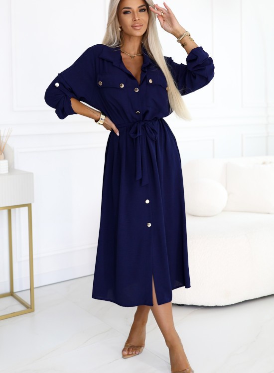 531-6 Рокля тип риза в тъмносиньо