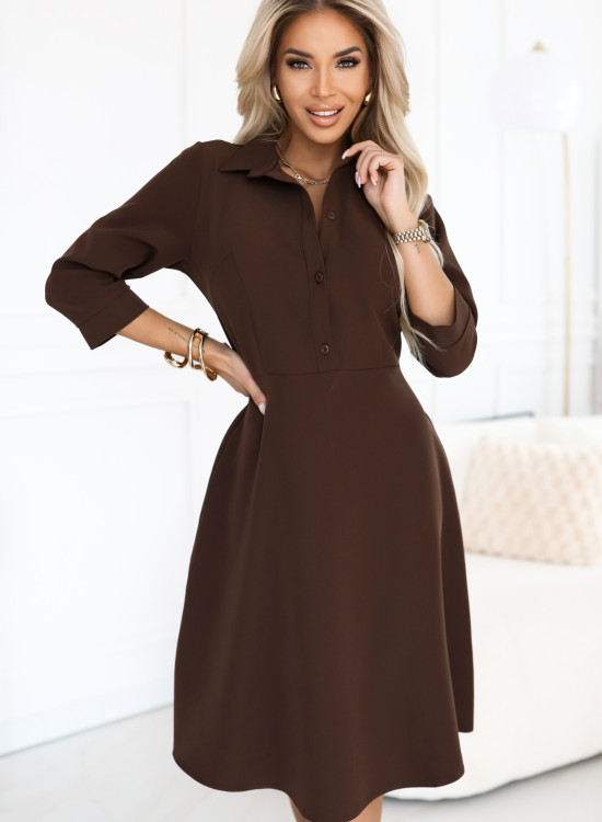 SANDY 286-9 Елегантна рокля в кафяв цвят