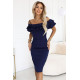 CARMEN 599-3 Елегантна миди рокля в тъмносин цвят