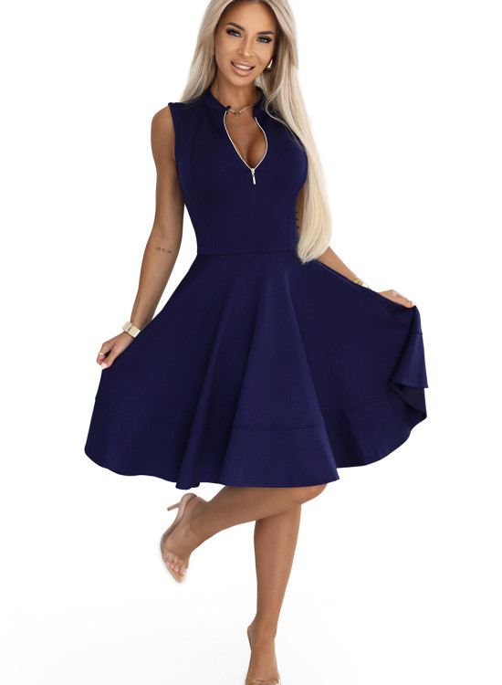 573-2 Разкроена тъмносиня рокля с цип