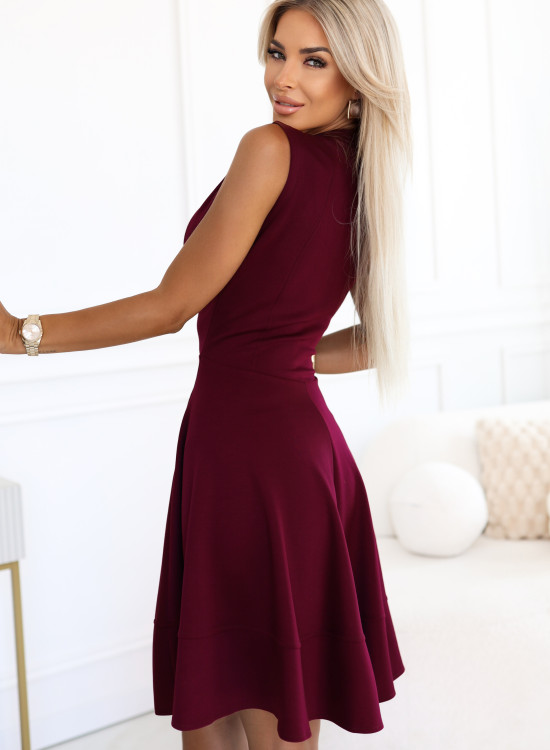 573-4 Разкроена рокля с цип в бордо 