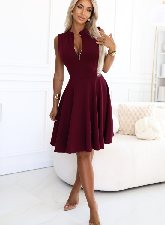 573-4 Разкроена рокля с цип в бордо 