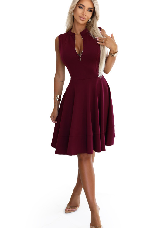 573-4 Разкроена рокля с цип в бордо 