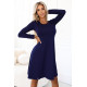 567-2 Ежедневна разкроена рокля в тъмносин цвят