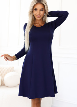 567-2 Ежедневна разкроена рокля в тъмносин цвят