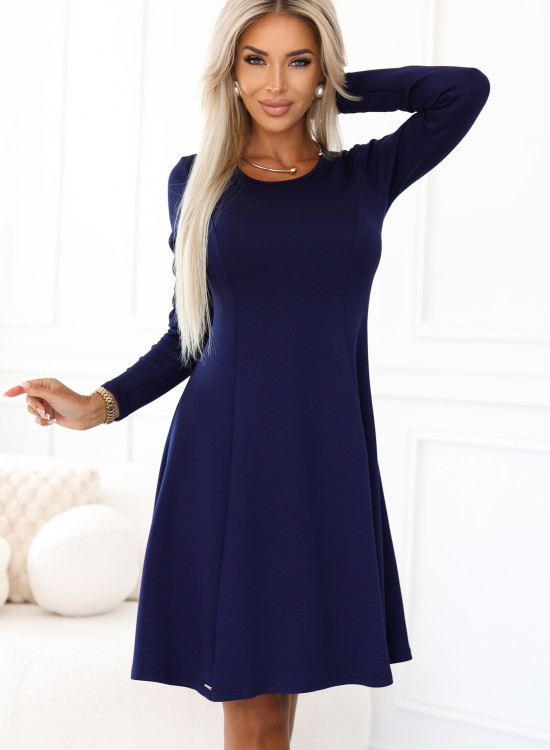 567-2 Ежедневна разкроена рокля в тъмносин цвят