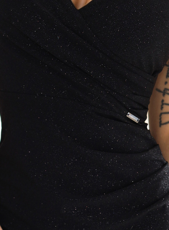 610-1 Елегантна миди рокля с брокат в черно