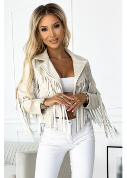 624-1 Ефектно яке с ресни в бежово