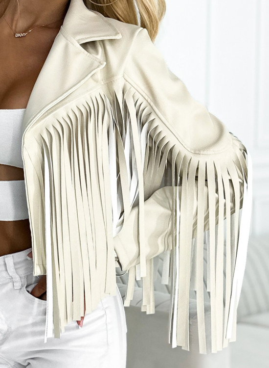 624-1 Ефектно яке с ресни в бежово