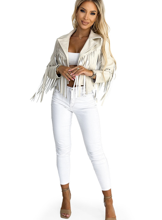 624-1 Ефектно яке с ресни в бежово