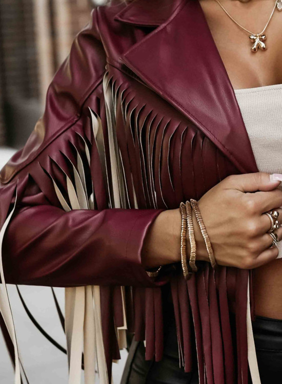 624-2 Ефектно яке с ресни в бордо