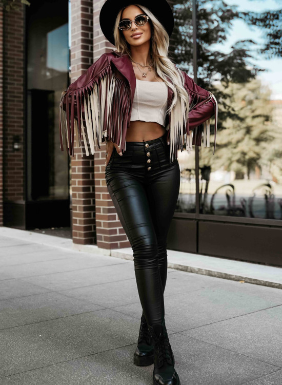 624-2 Ефектно яке с ресни в бордо