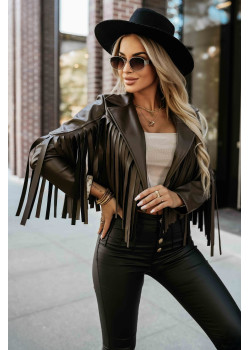 624-4 Ефектно яке с ресни в кафяво