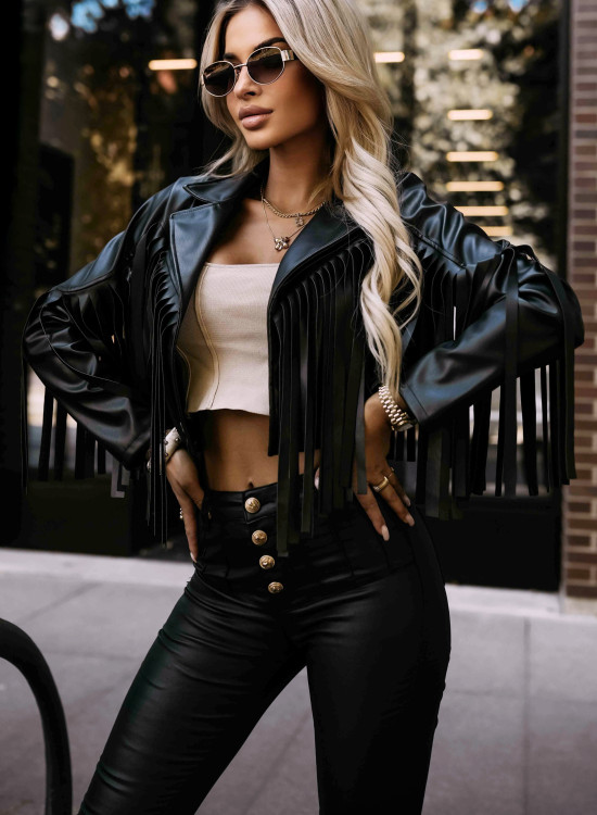 624-3 Ефектно яке с ресни в черно