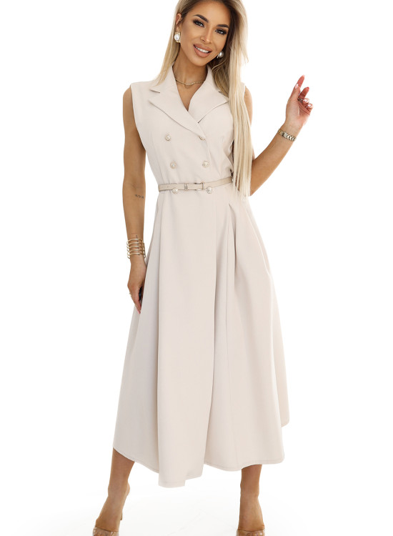 596-1 Елегантна миди рокля в бежов цвят