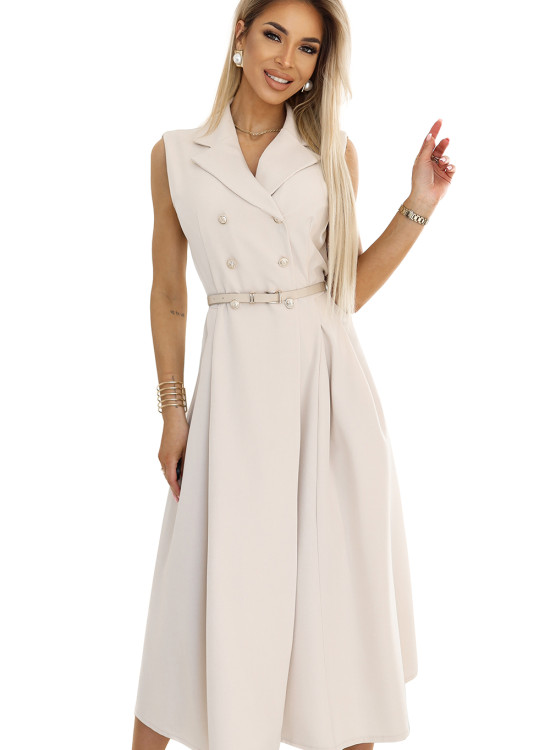 596-1 Елегантна миди рокля в бежов цвят