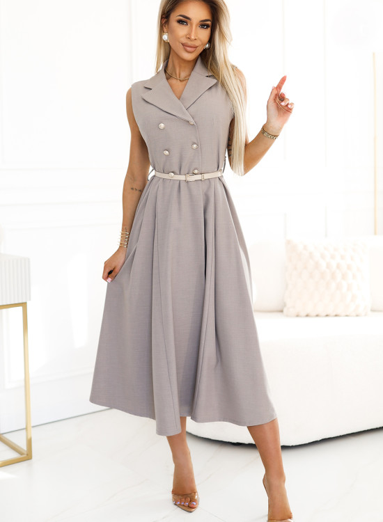 596-2 Елегантна миди рокля в сив цвят