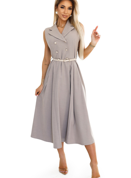 596-2 Елегантна миди рокля в сив цвят