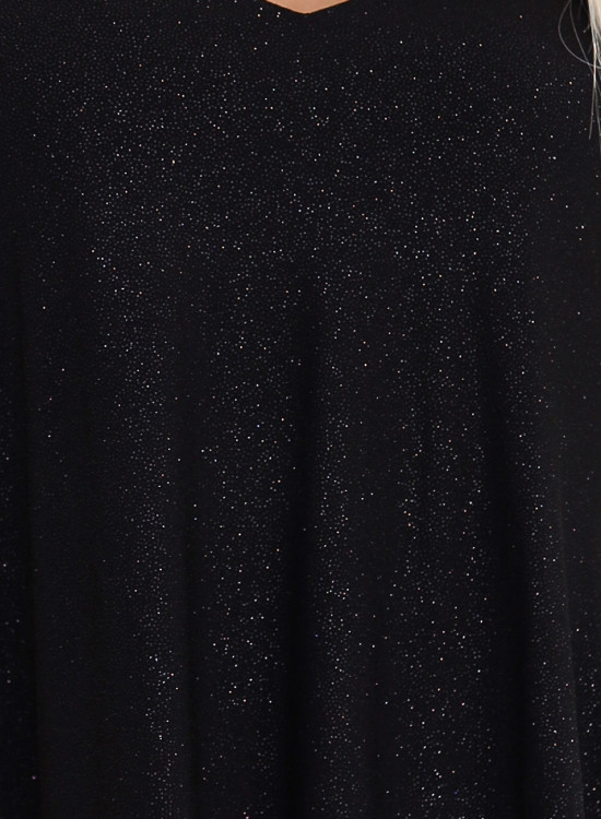 597-1 Елегантна черна рокля с ръкави тип пеперуда