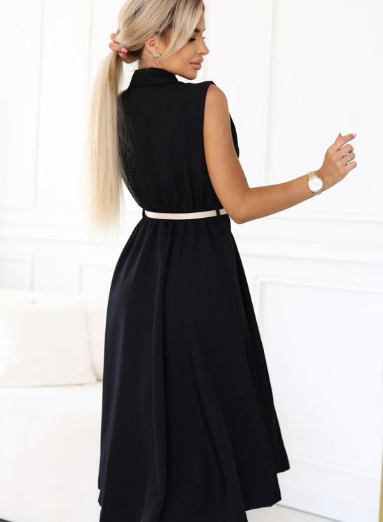 596-3 Елегантна миди рокля в черен цвят